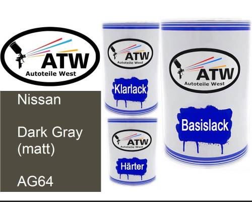 Nissan, Dark Gray (matt), AG64: 500ml Lackdose + 500ml Klarlack + 250ml Härter - Set, von ATW Autoteile West.